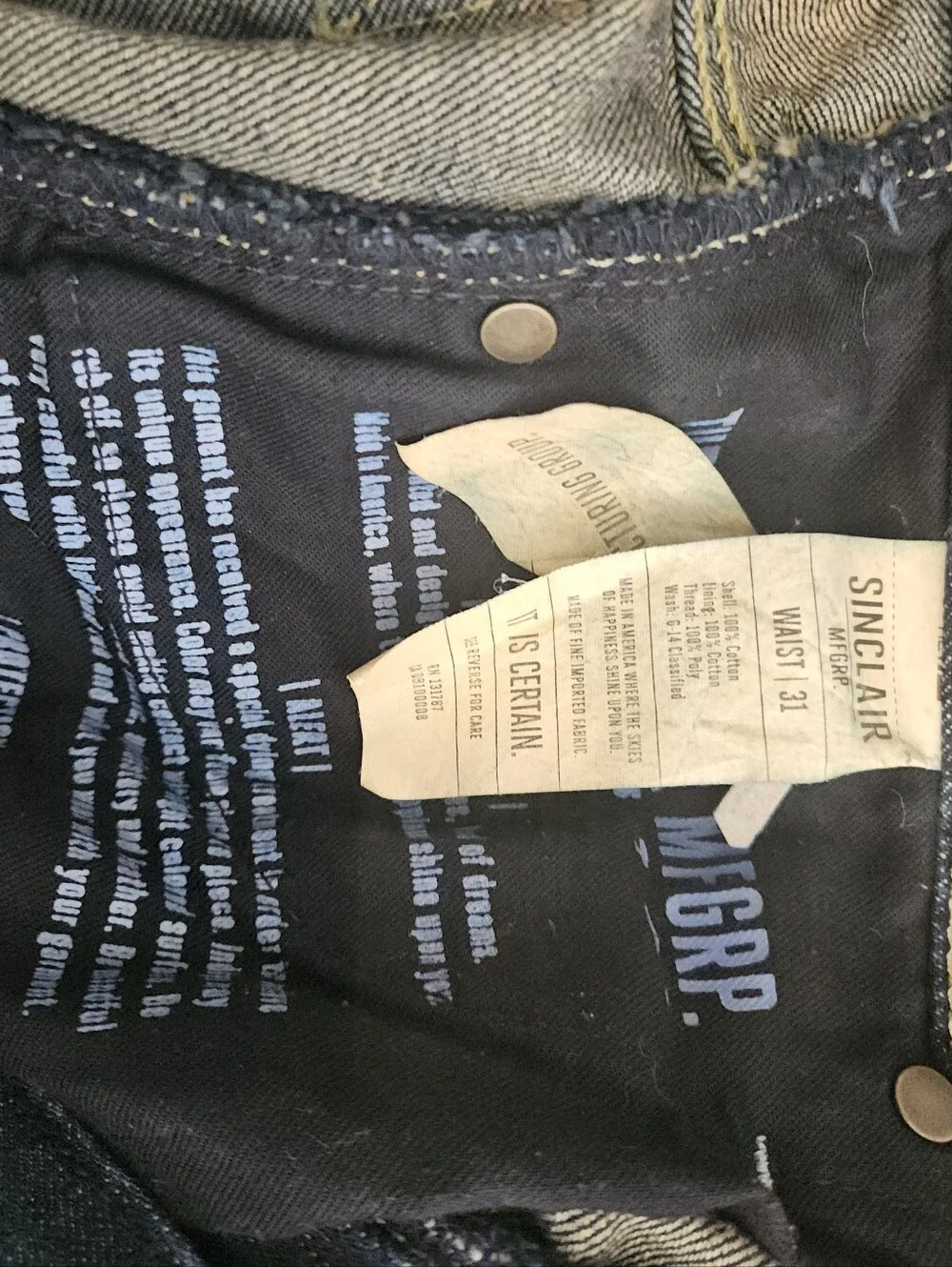 the sinclair MFGRP. thiel dark wash straight leg jeans, 31 100% cotton - Picture 9 of 9